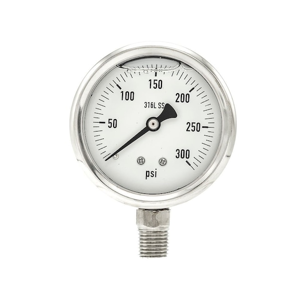 Pro 2 1/2 in Dial, 0/300 PSI, 1/4 in NPT, Lower Mount Glycerin Filled Pressure Gauge PRO-301L-254H - main